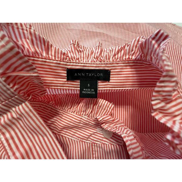 Ann Taylor Striped Tie Neck Blouse Cotton Red White S Chic whimsical 80-00 - Picture 6 of 15